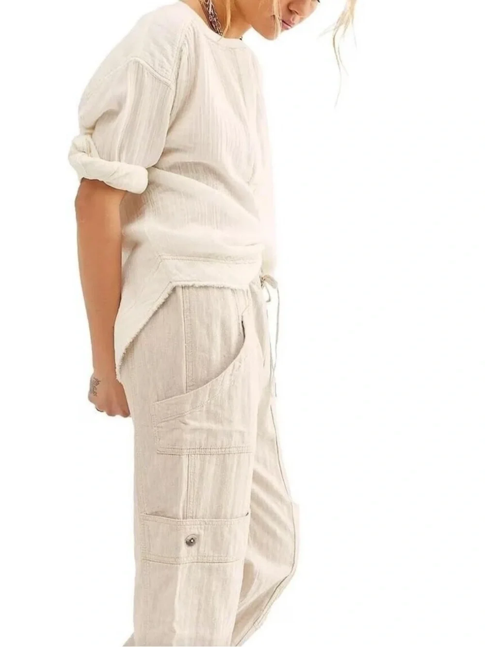 FREE PEOPLE Feelin Good Utility Pull On Pant in Natural Size XS